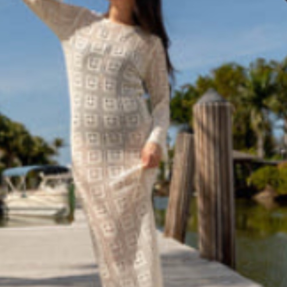 Pink Lily White Crochet maxi dress bathing suit coverup